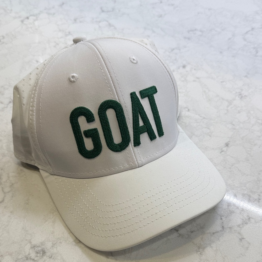 White Cap with Green GOAT Embroidery